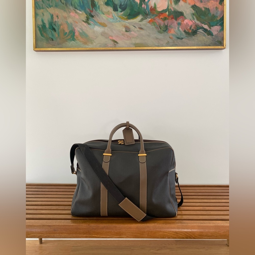 Dunhill Grey Travel Carryon Duffel Coated Canvas w/luggage tag & removable strap